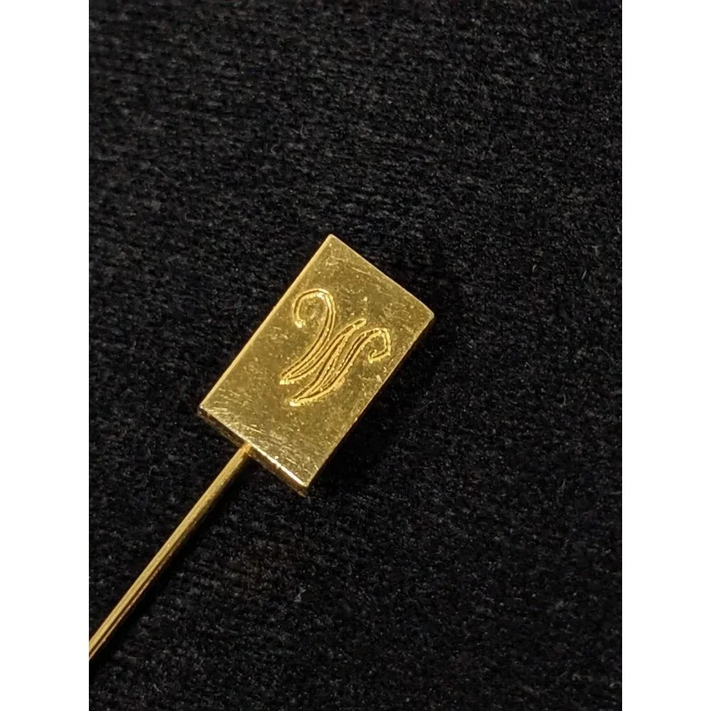 Vintage‎ Gold Tone Initial Letter W Rectangle Stick Pin